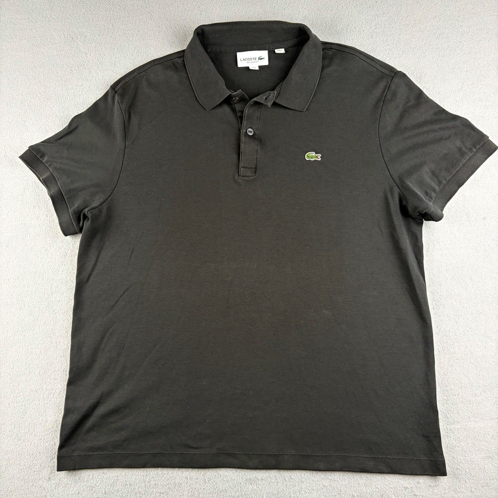 Lacoste Regular Fit Polo Shirt Black Men's XL FR 6 Crocodile Logo Short Sleeve
